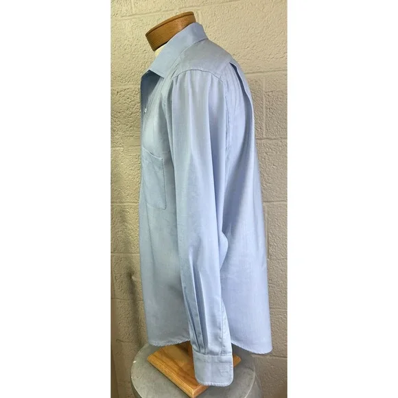 Loro Piana Dress Shirt Men Button Long Sleeve Soft Wool Blue Size Large - Picture 4 of 11